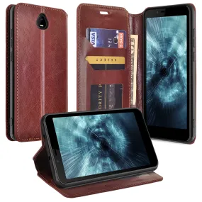 For Boost Schok Volt SV55 Case, Slim Flip Folio [Kickstand] Pu Leather Wallet Case with ID & Card Slots & Pocket - Brown