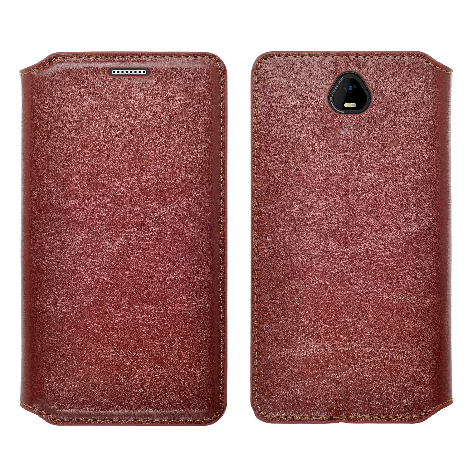 For Boost Schok Volt SV55 Case, Slim Flip Folio [Kickstand] Pu Leather Wallet Case with ID & Card Slots & Pocket - Brown