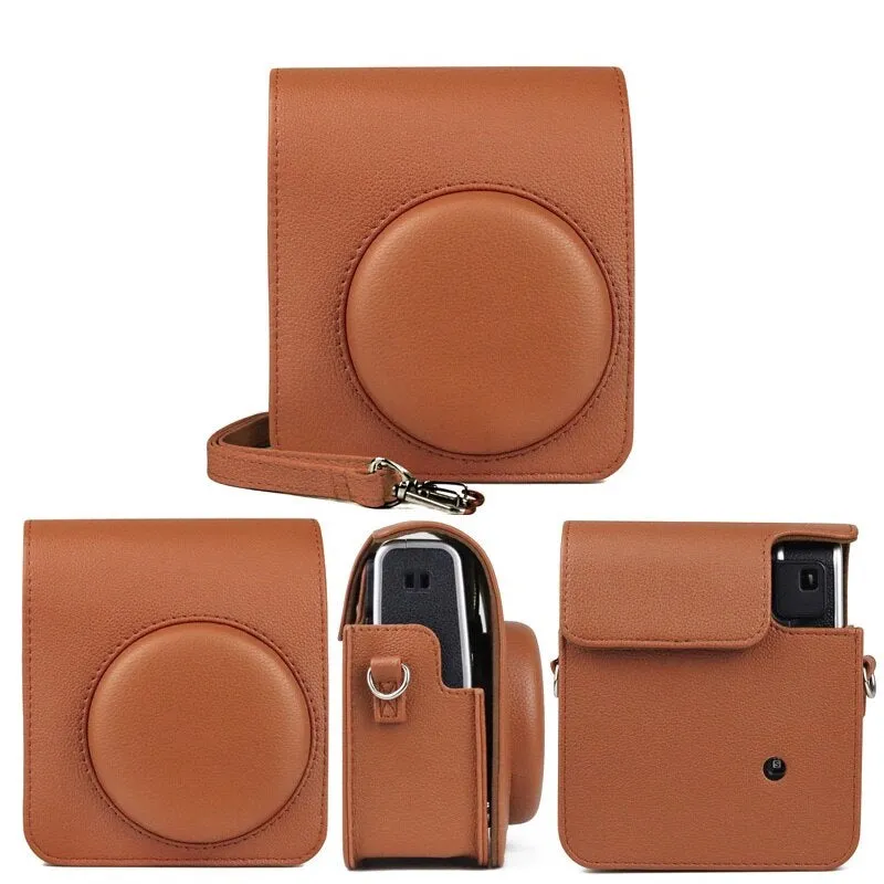 Fujifilm Instax Mini 40 Case | PU Leather Instant Camera Protective Cover with Adjustable Shoulder Strap -Brown