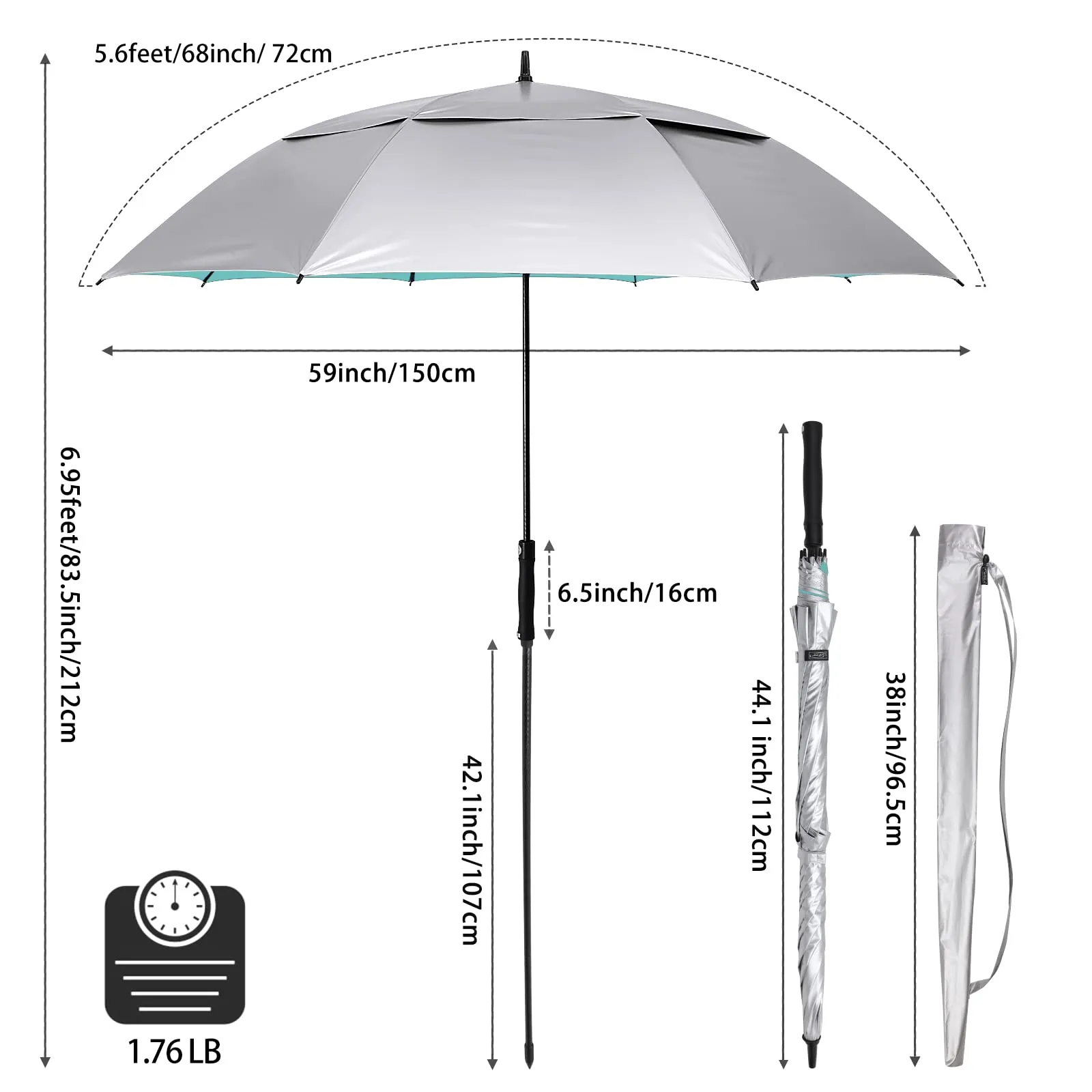 G4Free Vented UV Golf/Beach Umbrella 68 Arc, Auto Open Oversize Extra Large Windproof Sun Shade Rain Umbrellas