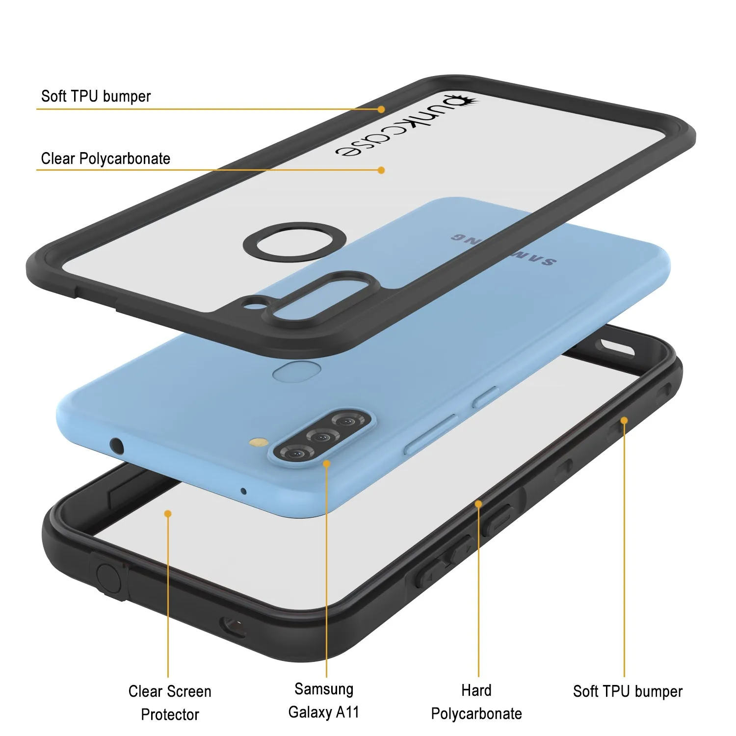 Galaxy A11 Waterproof Case PunkCase StudStar Black Thin 6.6ft Underwater IP68 Shock/Snow Proof