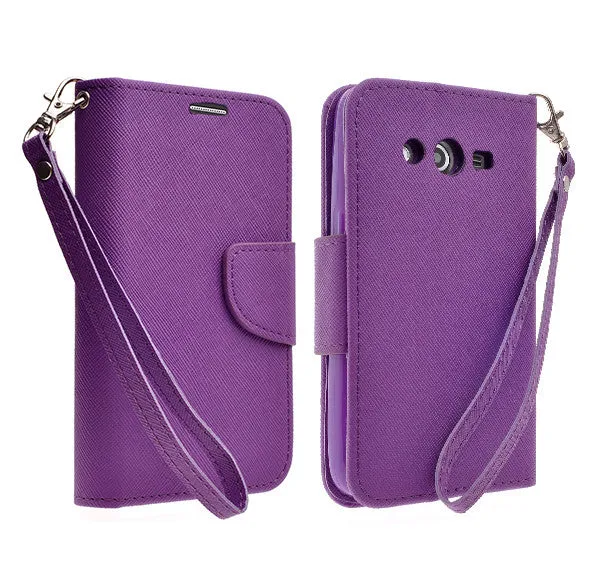 Galaxy Avant/G386T Wallet Case, Wrist Strap Magnetic Flip Fold[Kickstand] Pu Leather Wallet Case with ID & Credit Card Slot - Purple