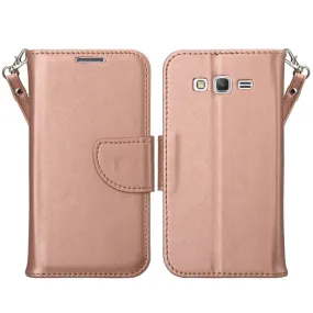 Galaxy Go Prime Case / Grand Prime Wallet Case, Wrist Strap Flip [Kickstand] Pu Leather Wallet Case with ID&Credit Card Slot, Rose Gold