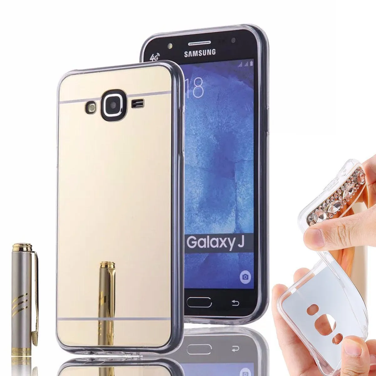 Galaxy J3 Case, Galaxy Sky, Galaxy Express Prime Case, Galaxy Sol, Galaxy Amp Prime [Shock/Impact Resistant] Reflective Mirror EZ-Grip TPU Case Cover for Samsung Galaxy J3/J3 V - Gold