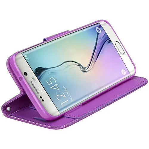 Galaxy J7 Case, Magnetic Flip Folio [Kickstand Feature] Pu Leather Wrist Strap Wallet Case with ID & Card Slots for Samsung Galaxy J7 - Purple