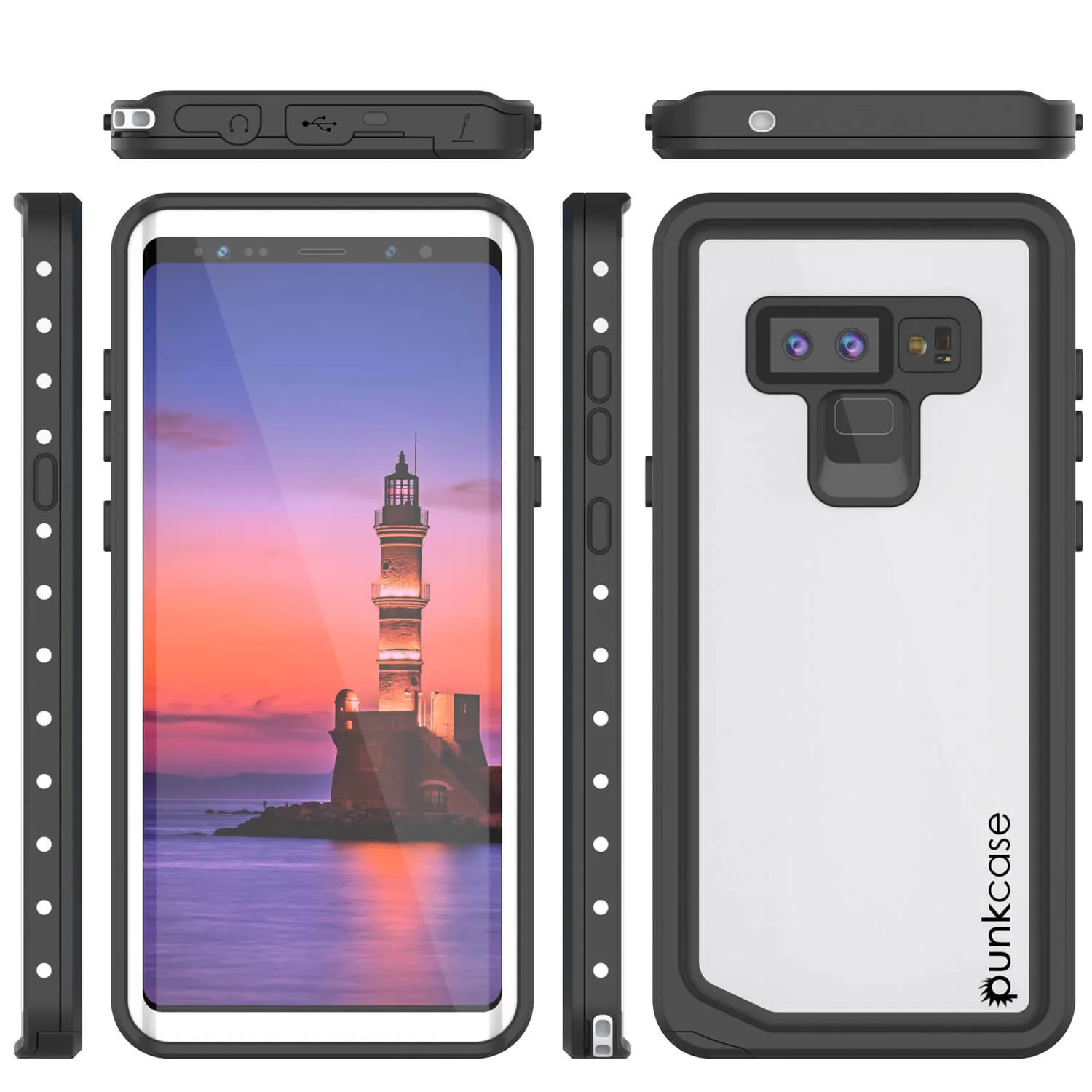 Galaxy Note 9 Waterproof Case, Punkcase Studstar White Thin Armor Cover