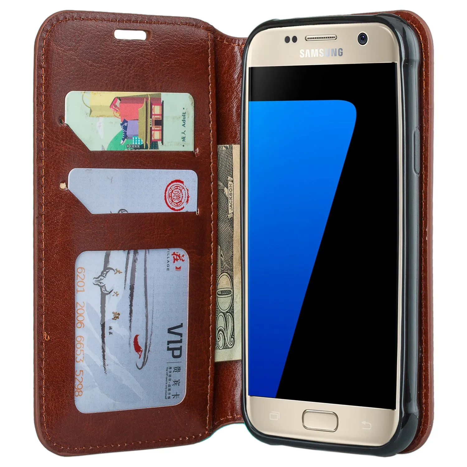 Galaxy S7 Active Case, Magnetic Fold[Kickstand] Pu Leather Wallet Case with ID & Credit Card Slots for Samsung Galaxy S7 Active - Brown