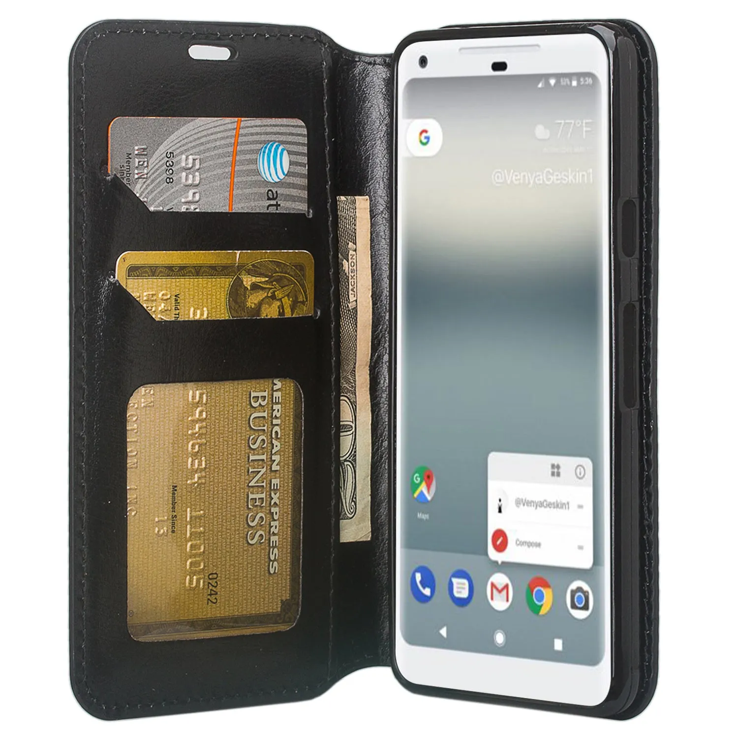 Google Pixel 2 Case, Pixel 2 Wallet Case, Slim Flip Folio [Kickstand] Pu Leather Wallet Case with ID & Card Slots & Pocket - Black