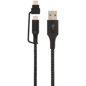 Helix ETHACM10BLK USB-A to USB-C Cable with Micro USB Adapter, 10ft