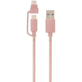 Helix ETHACM10RG USB-A to USB-C Cable with Micro USB Adapter, 10ft (Rose Gold)