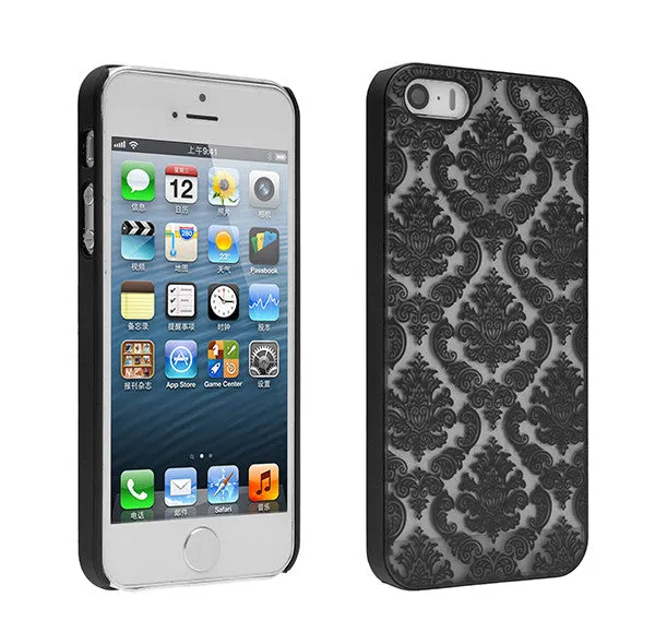 iPhone SE Case | iPhone 5S/5 Case, Ultra Slim Damask Vintage Case Cover - Black