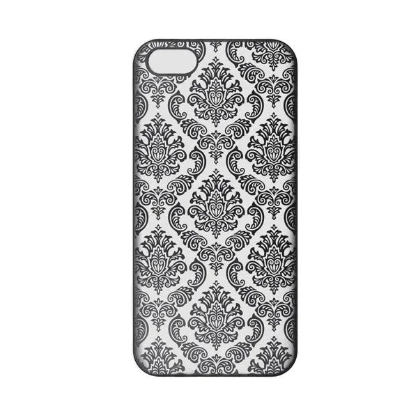 iPhone SE Case | iPhone 5S/5 Case, Ultra Slim Damask Vintage Case Cover - Black