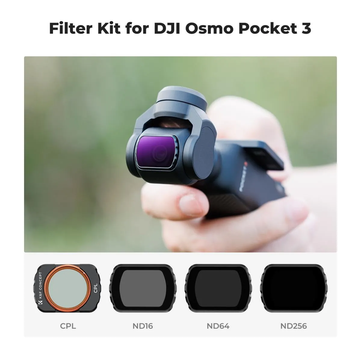 K&F Concept CPL Polarizing   ND16 - ND256 Neutral Density Magnetic Lens Filter Set for DJI Osmo Pocket 3 with (4 5 6 Stops) 8K Ultra HD, 28 Multi-Layer Anti-Scratch Waterproof Coating, Top AGC Glass | SKU-2150