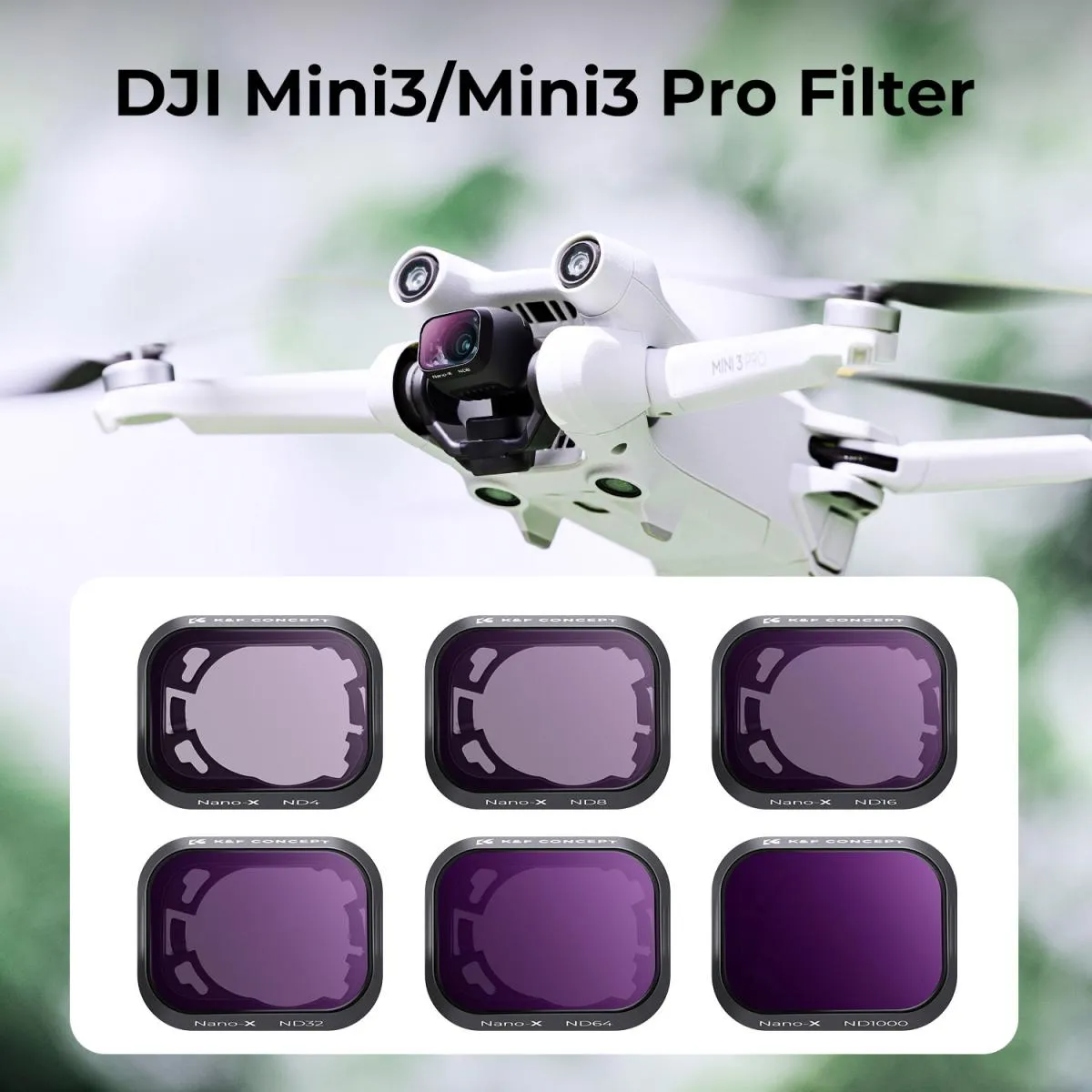 K&F Concept DJI Mini 3 Pro / Mini 3 Neutral Density (ND4   ND8   ND16   ND32   ND64   ND1000) Optical Lens Filter Kit Waterproof HD MRC 28-Layer Nano-Coated with DJI landing Gear | Aerial Drone Lens Filter