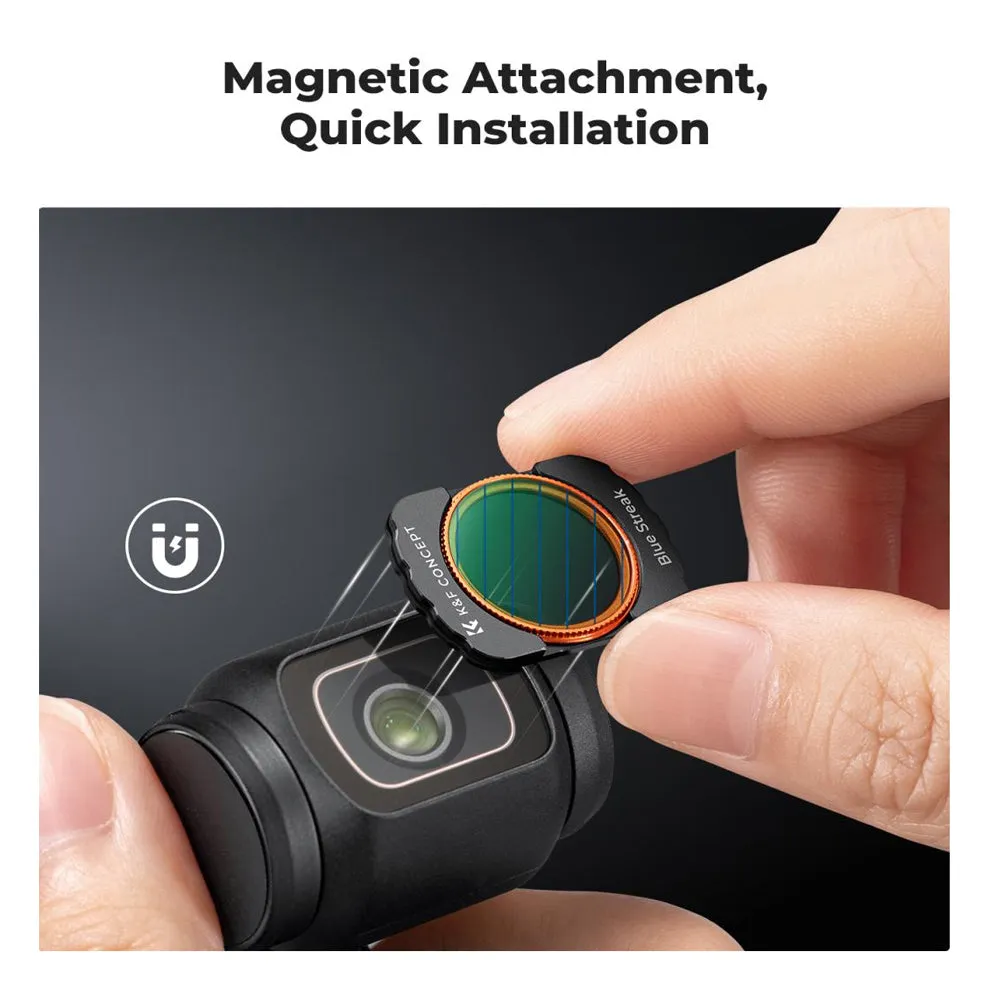 K&F Concept DJI Osmo Pocket 3 Magnetic Blue Streak Lens Filter with Camera Screen Protector - Made with Multi-Coated Optical Glass & Ultra-thin Aluminum Frame