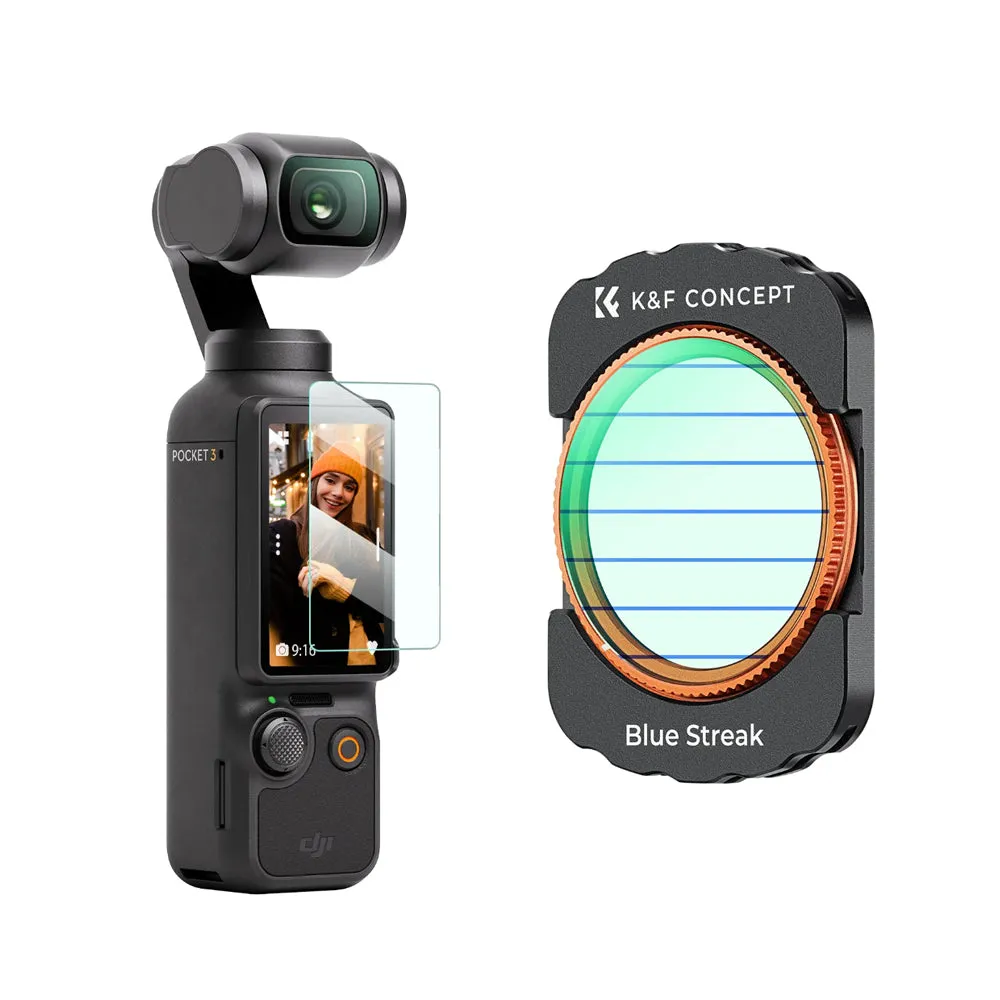 K&F Concept DJI Osmo Pocket 3 Magnetic Blue Streak Lens Filter with Camera Screen Protector - Made with Multi-Coated Optical Glass & Ultra-thin Aluminum Frame