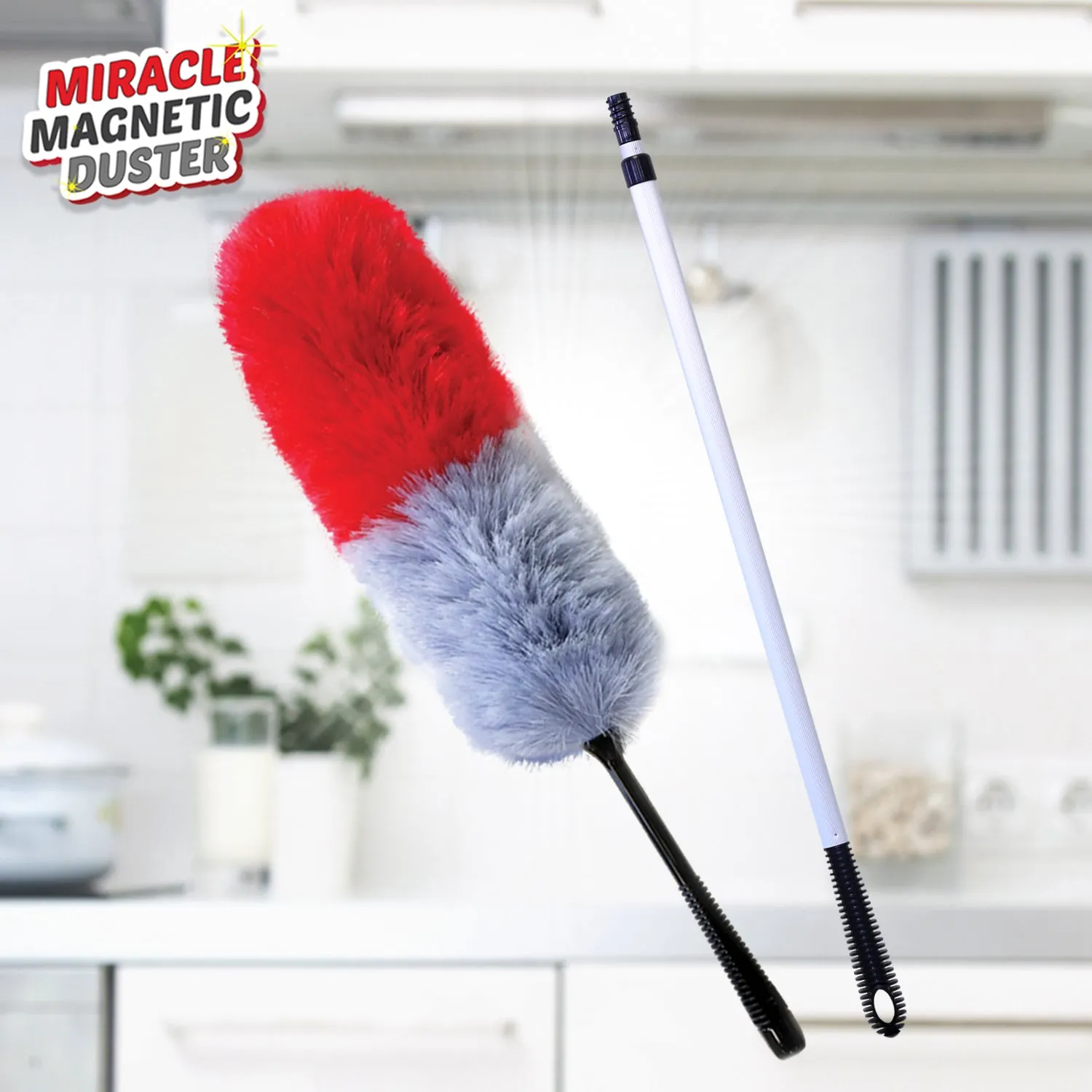 Kleva Miracle Magnetic Duster® Attracts Dust Like A Magnet!   2 Meter Long Extension Pole