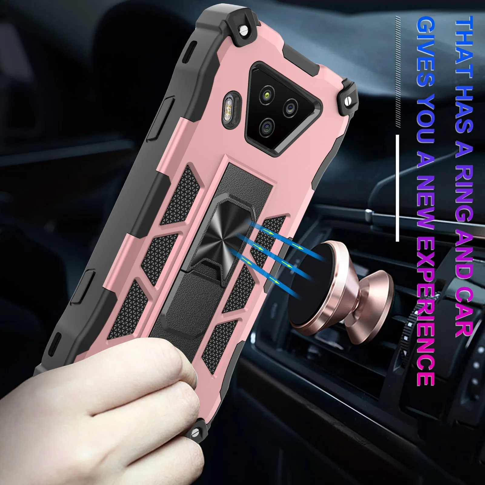 Kyocera DuraForce Ultra 5G Case [Military Grade] Ring Car Mount Kickstand Hybrid Hard PC Soft TPU Shockproof Protective Case - Rose Gold