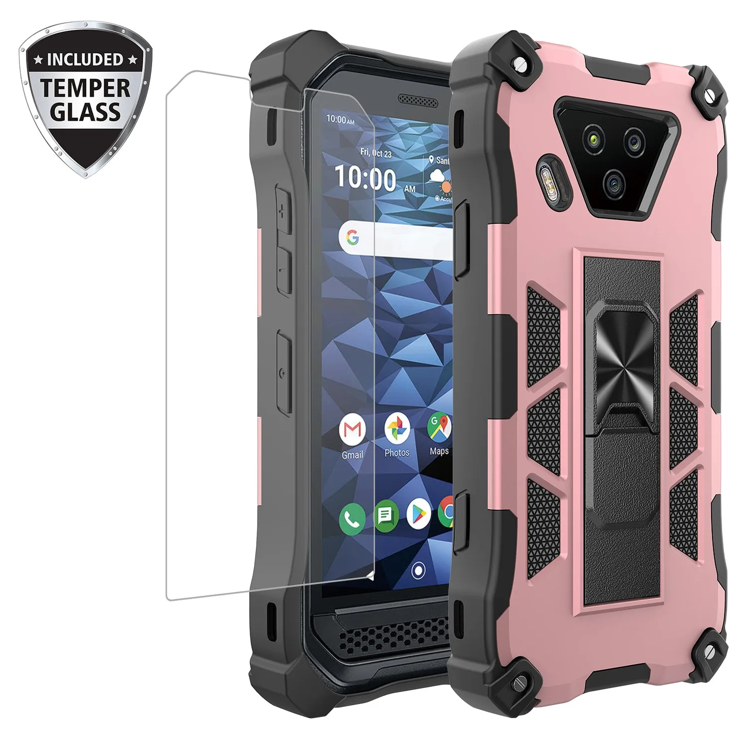 Kyocera DuraForce Ultra 5G Case [Military Grade] Ring Car Mount Kickstand Hybrid Hard PC Soft TPU Shockproof Protective Case - Rose Gold