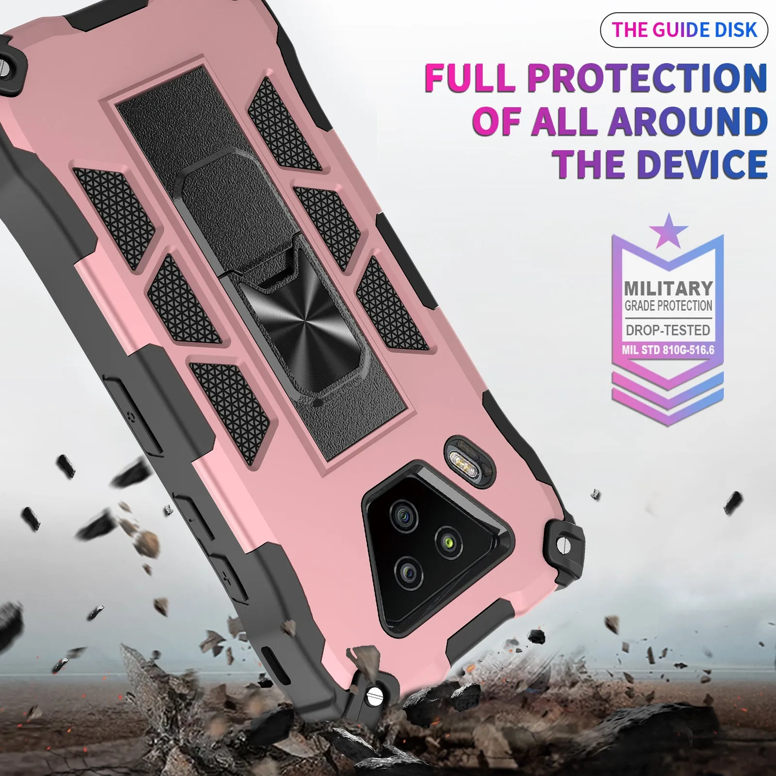 Kyocera DuraForce Ultra 5G Case [Military Grade] Ring Car Mount Kickstand Hybrid Hard PC Soft TPU Shockproof Protective Case - Rose Gold