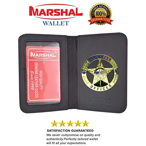 Leather Universal Law Enforcement Bifold Badge Holder Wallet Case - Round