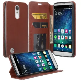 LG Aristo Case, K4 2017, K8 2017, Risio 2, Phoenix 3, Fortune, Magnetic Fold[Kickstand] Pu Leather Wallet Case Cover with Card Slots - Brown