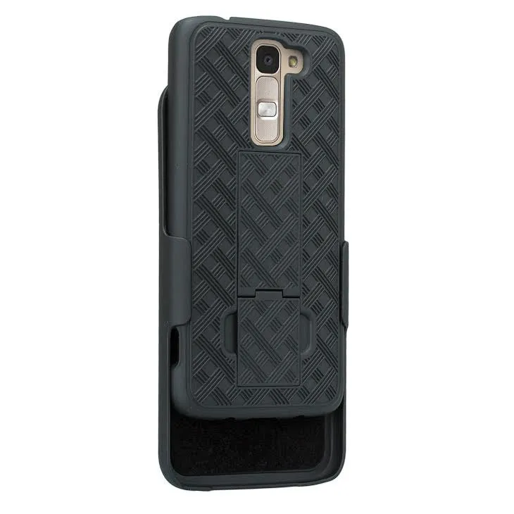 LG K10 Case, LG Premier LTE Case, Slim Belt Clip Holster Case with Swivel Locking Clip, Black Holster Shell Combo