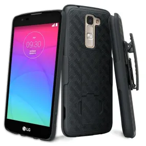 LG K10 Case, LG Premier LTE Case, Slim Belt Clip Holster Case with Swivel Locking Clip, Black Holster Shell Combo