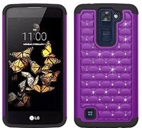 LG K7 Case | Tribute 5 Case | Treasure Case, Diamond Rhinestone Slim Hybrid Case - Purple/Black