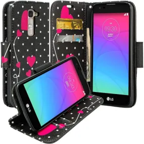 LG Leon LTE Case | Lg Tribute 2 Case | LG Power | LG Sunset | LG Destiny | LG Risio Case, Wallet Case, Wrist Strap [Kickstand] Pu Leather Wallet Case with ID & Credit Card Slots - Polka Dot Heart