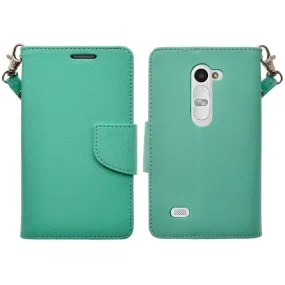 LG Leon LTE Case | Lg Tribute 2 Case | LG Power | LG Sunset | LG Destiny | LG Risio Case, Wrist Strap Flip Folio [Kickstand Feature] Pu Leather Wallet Case with ID & Credit Card Slots - Teal