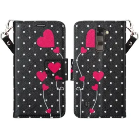 LG Stylo 2 Case, LG Stylo 2 V Wallet Case [Kickstand] Pu Leather Wrist Strap Wallet Case w/ ID & Card Slots & Pocket - Polka Dot Hearts