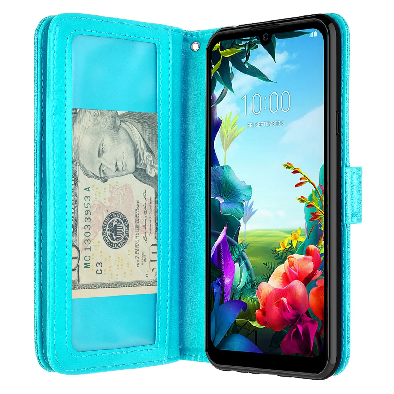 LG Stylo 6 Case, Stylo 6 Wallet Case, Glitter Faux Leather Flip Credit Card Holder Wrist Strap Shockproof Protective Wallet Case Clutch for Stylo 6 - Teal