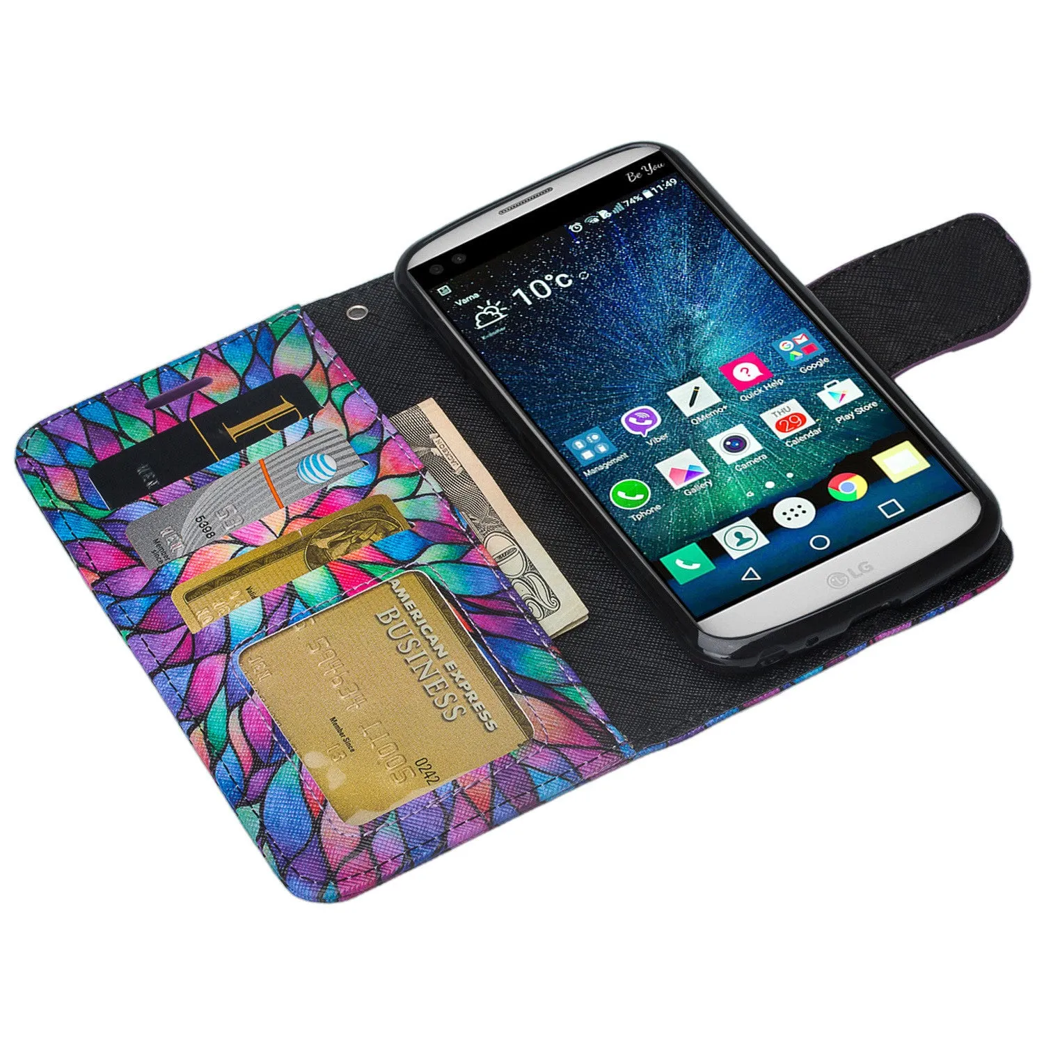 LG V9 Case, LG V9 Wallet Case, Slim Flip Folio [Kickstand] Pu Leather Wallet Case with ID & Card Slots & Pocket   Wrist Strap - Rainbow Flower