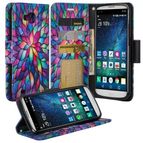 LG V9 Case, LG V9 Wallet Case, Slim Flip Folio [Kickstand] Pu Leather Wallet Case with ID & Card Slots & Pocket   Wrist Strap - Rainbow Flower