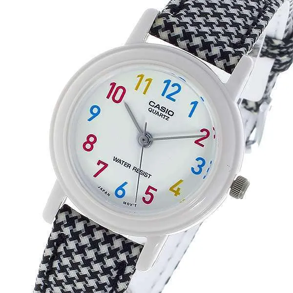 LQ-139LB-1B Black/Stripe Leather Strap Watch for Women