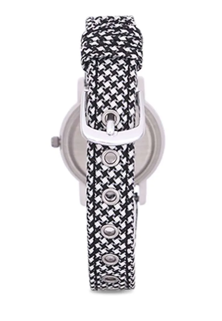 LQ-139LB-1B Black/Stripe Leather Strap Watch for Women