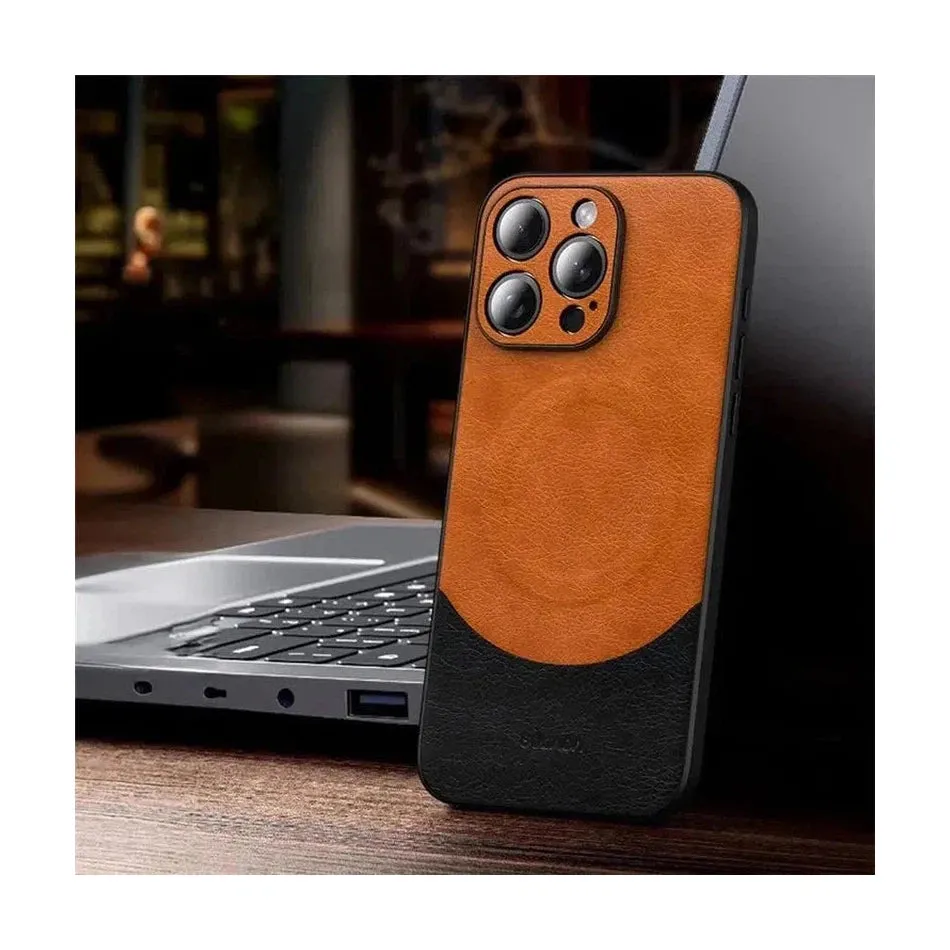 MagSafe Magnetic Leather Back Case for iPhone 15 Pro Max - Brown