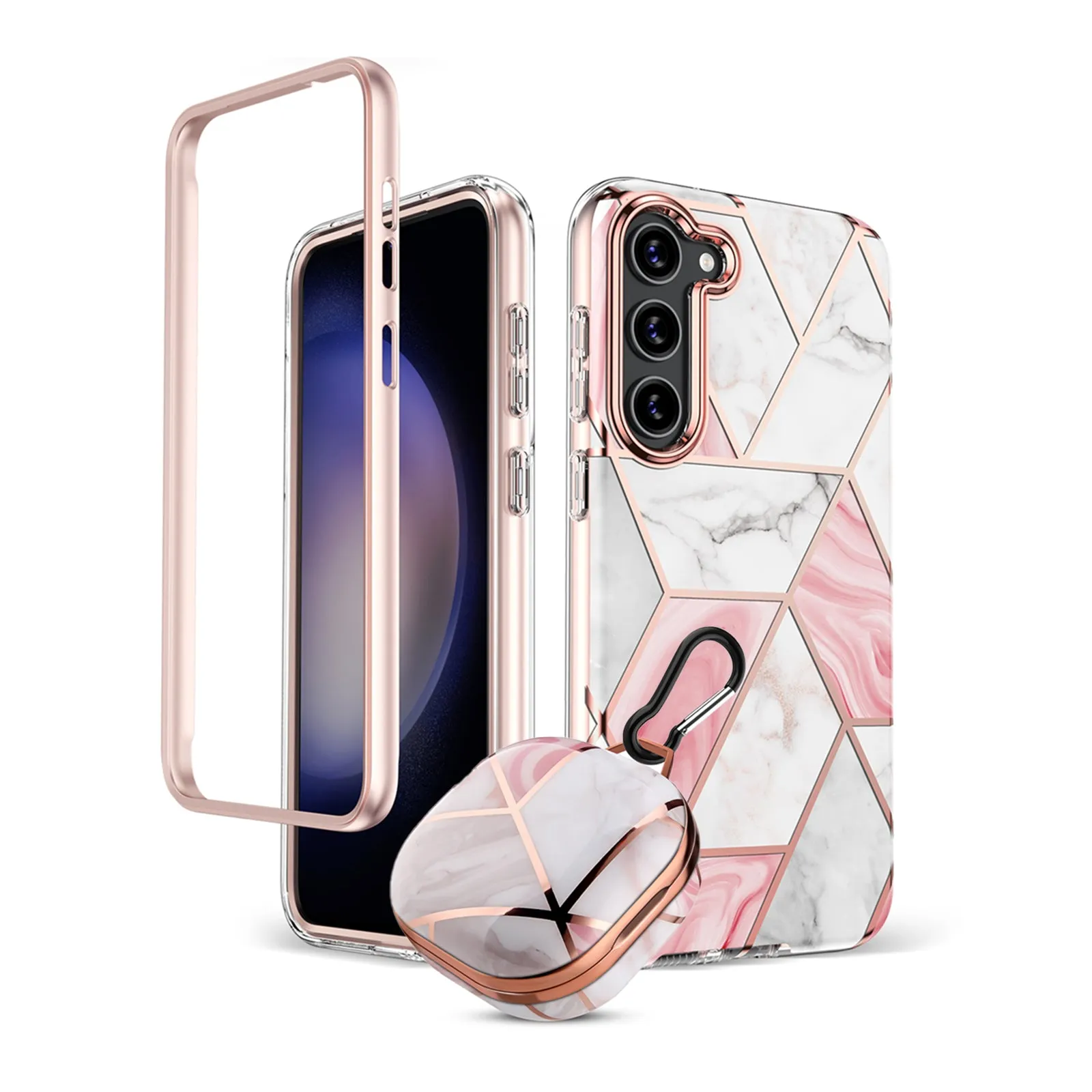 Marble Bundle for Samsung Galaxy S23 Plus Case   Galaxy Buds Case (Pink)