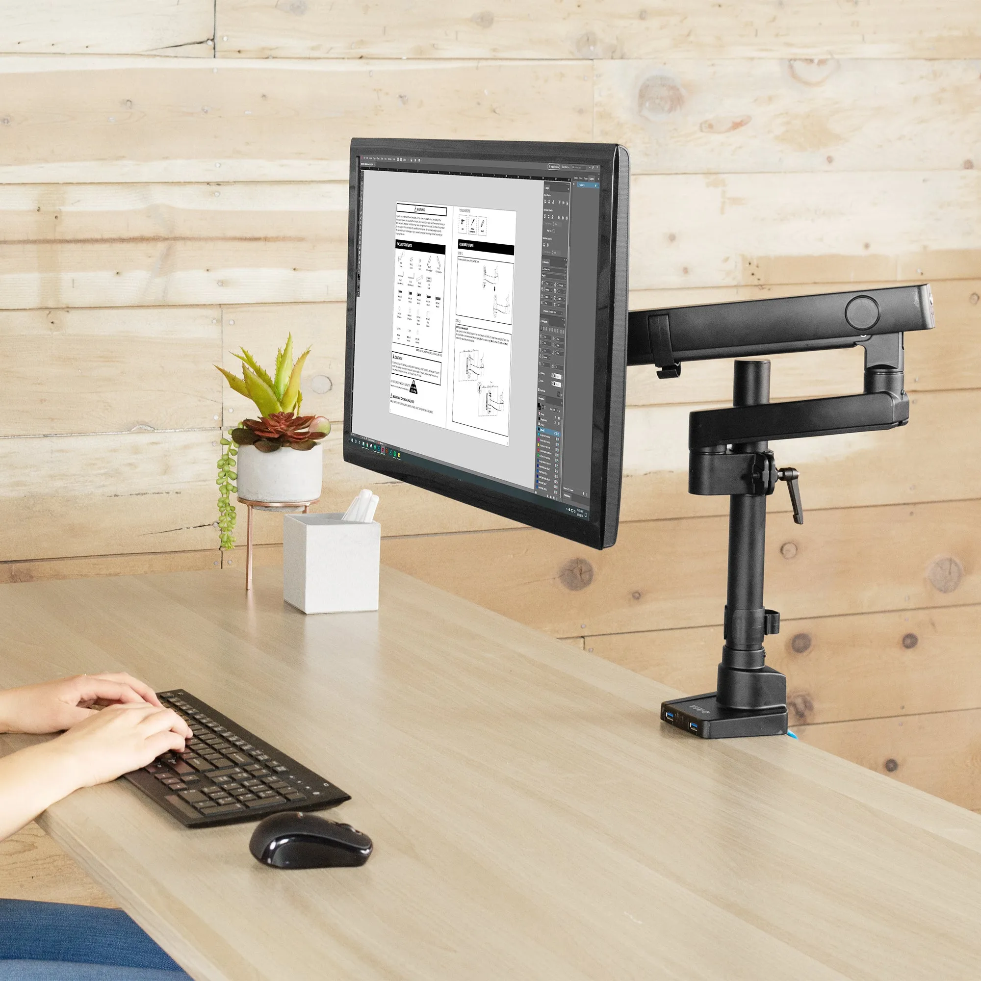 Mechanical Arm Single Monitor Desk Mount with USB