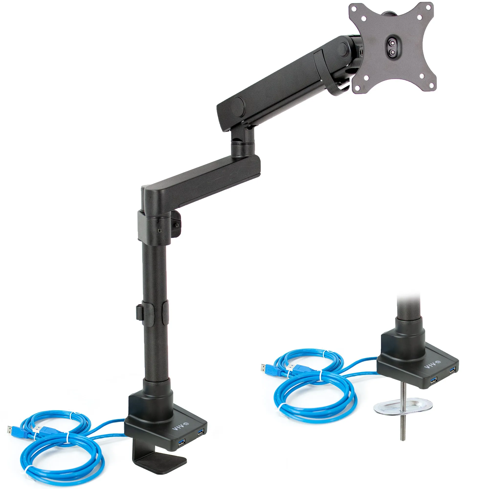 Mechanical Arm Single Monitor Desk Mount with USB