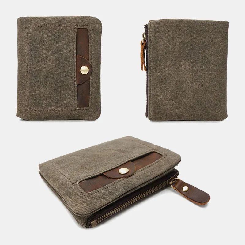 Men Canvas Vertical Short Wallets Casual Waterproof Multi-card Slot Card Holder Coin Purse Money Clip