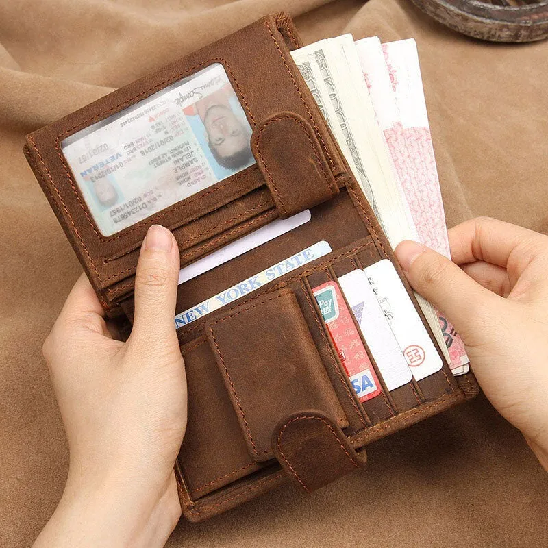 Men Cowhide Short RFID Anti-magnetic Hasp Wallet 11 Card Slot Case Driver's License