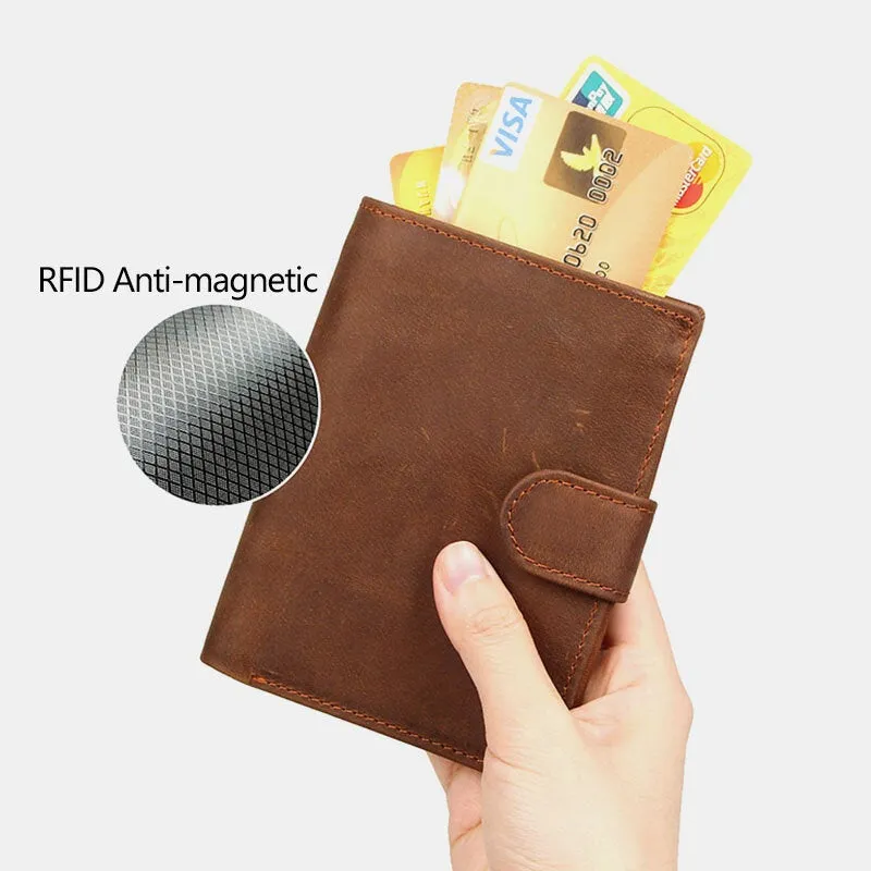 Men Cowhide Short RFID Anti-magnetic Hasp Wallet 11 Card Slot Case Driver's License