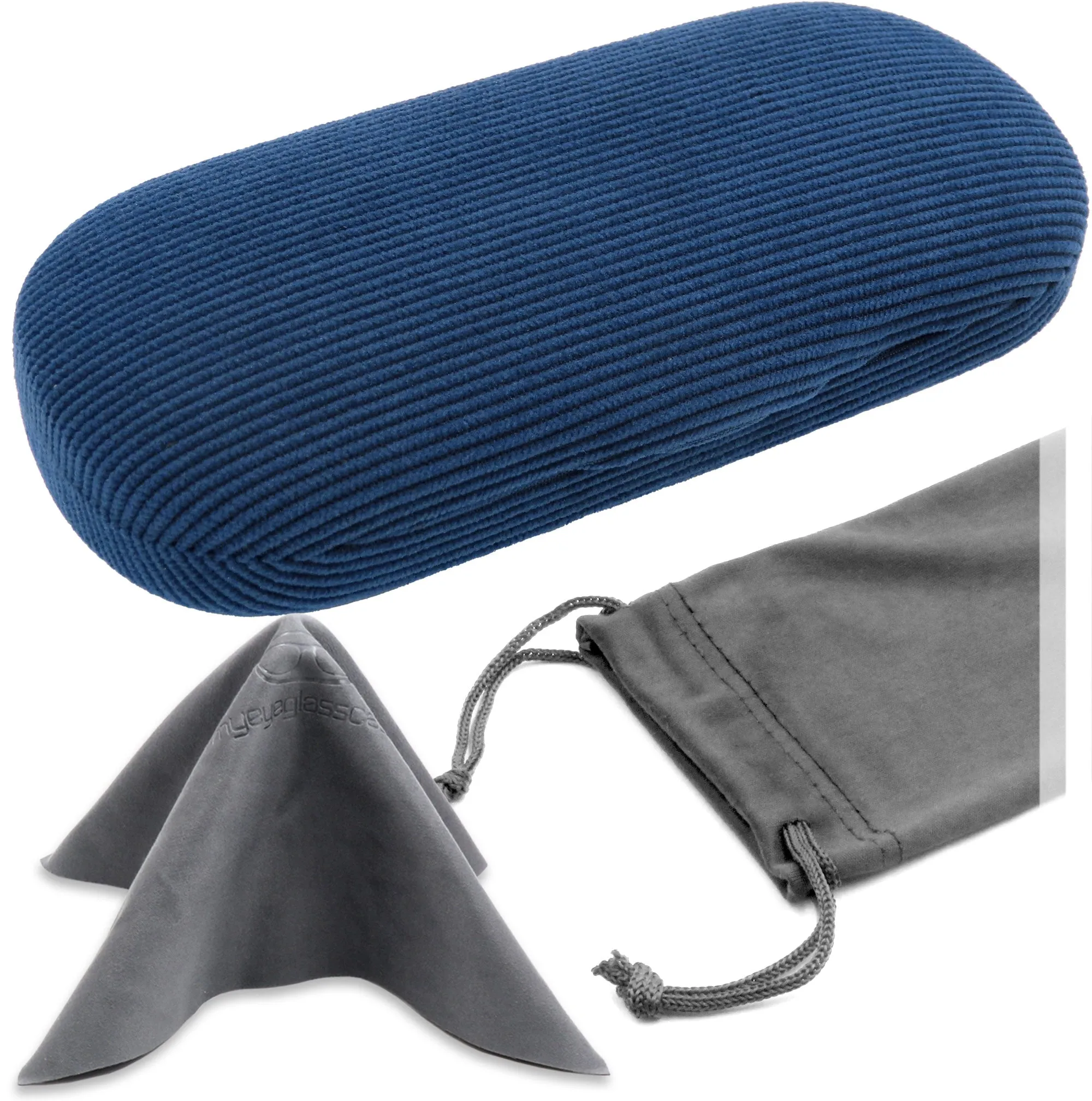 Men Hard Eyeglass Case for Small medium Frames - Glasses Case Holder with pouch and Cleaning Cloth (AS196 Corduroy Blue)