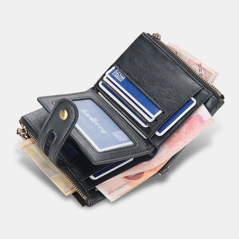 Men PU Leather Long Bifold Multi-card Slot Card Holder Double Zipper Coin Purse Money Clip Wallet