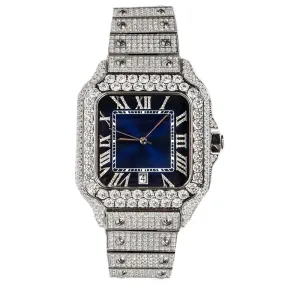 Mens Moissanite Diamond Watch 40mm Navy Blue Dial Automatic