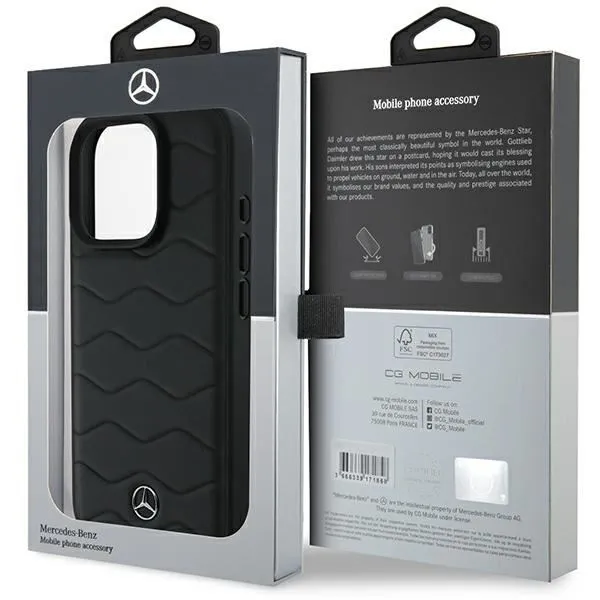 Mercedes MB Waves Leather Case for iPhone 16 Pro 6.3" Black - MEHCP16L23RWRSK