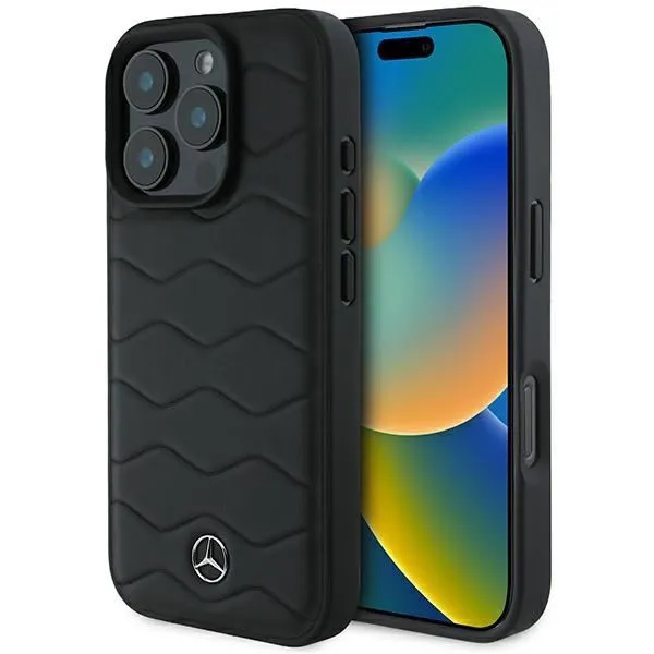 Mercedes MB Waves Leather Case for iPhone 16 Pro 6.3" Black - MEHCP16L23RWRSK