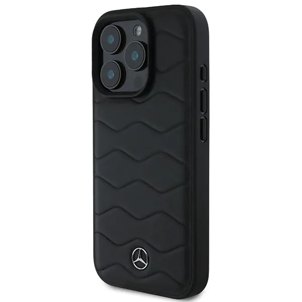 Mercedes MB Waves Leather Case for iPhone 16 Pro 6.3" Black - MEHCP16L23RWRSK